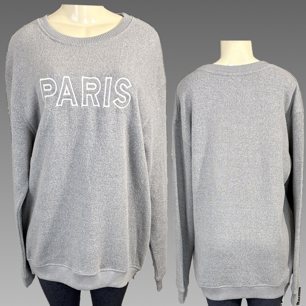 Pacific & Co L Paris Embroidered Graphic Sweatshirt Light Grey Crew Long Sleeve
